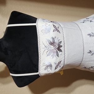 Linen Dress Creme with Silver Stitched Detail, Size 4